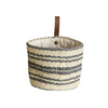 Small Basket with Cream and Grey Stripes & Leather Loop