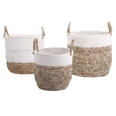 Large White Basket with Raffia Shoelace