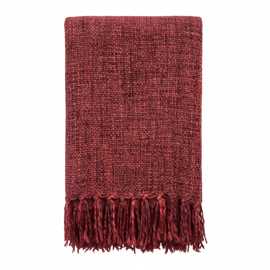 Burgundy Textured With Fringe Throw