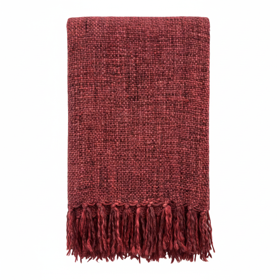 Burgundy Textured With Fringe Throw