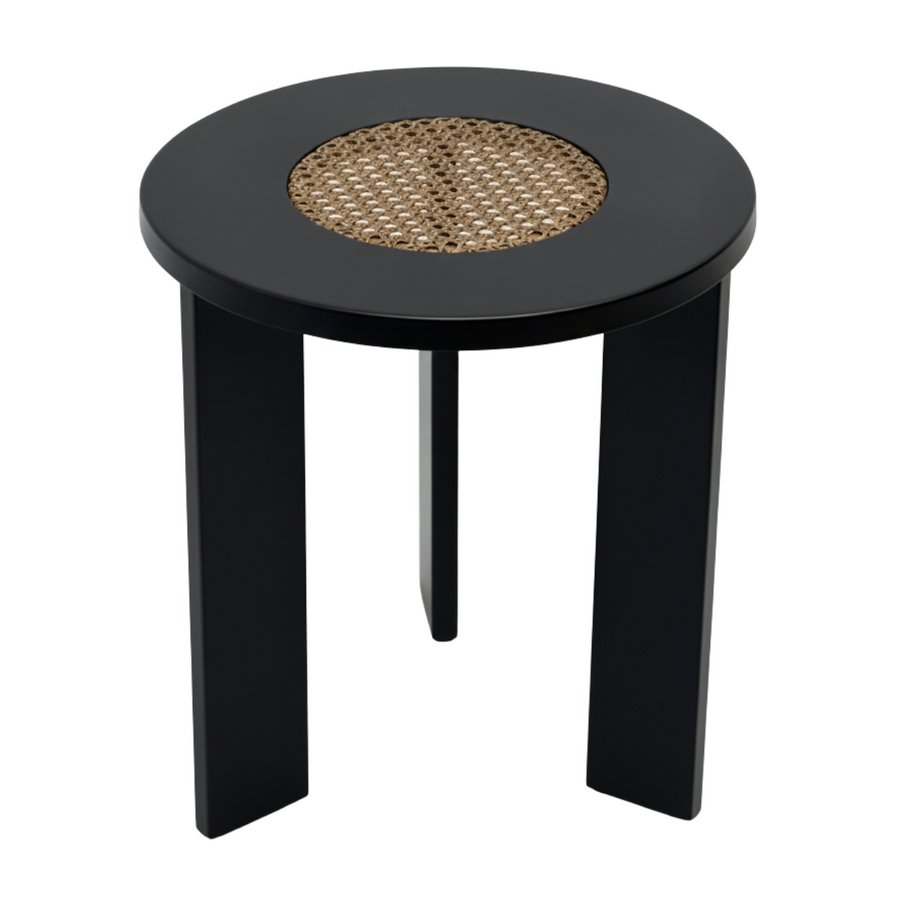 Round Black Patio Side Table with Basket weave