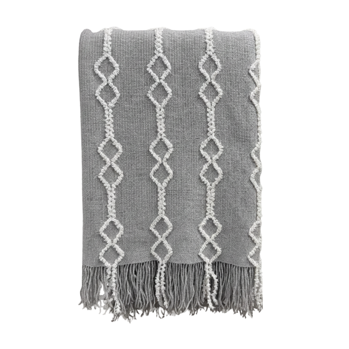 Light Grey & White Diamonds Knitted Throw