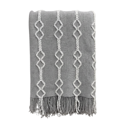 Light Grey & White Diamonds Knitted Throw