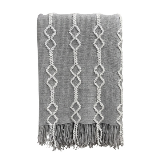 Light Grey & White Diamonds Knitted Throw