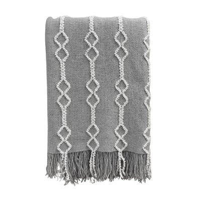 Light Grey & White Diamonds Knitted Throw
