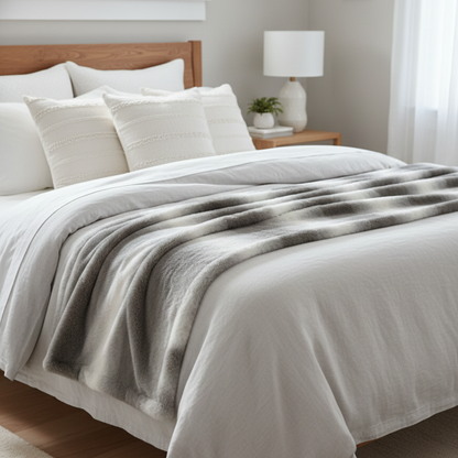 Faux Fur Grey & White Fade Stripe