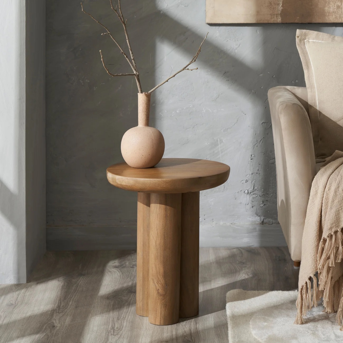 Round Honey Wood Side Table