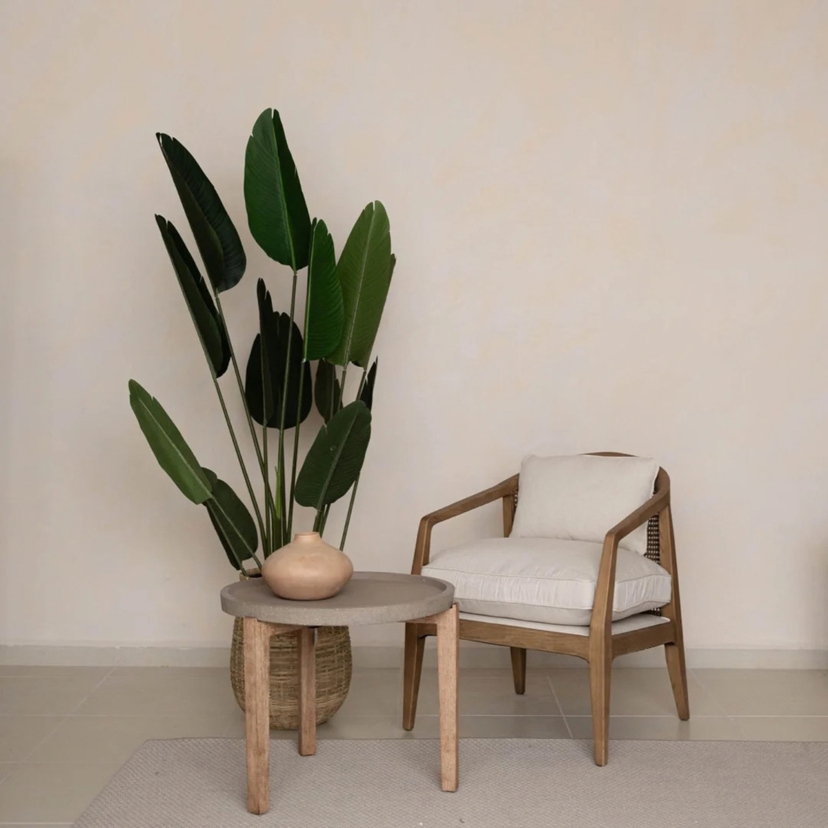 Rosa Club Sand Boucle with Ash Wood Frame Accent Chair