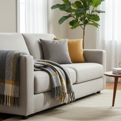 Grey & Yellow Plaid Throw