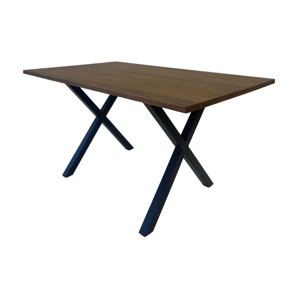 Black Metal X-Base Dining Table with Wood Top