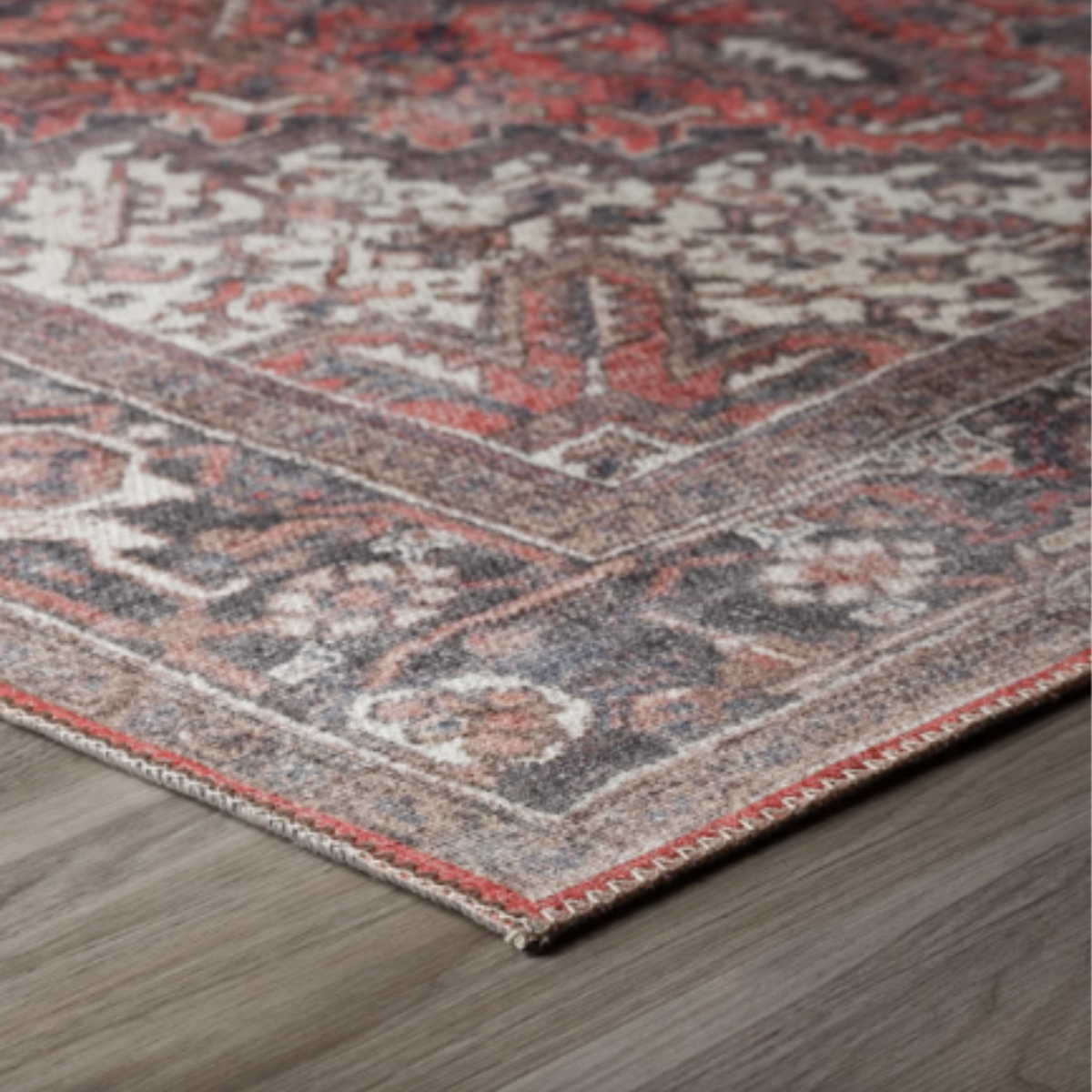 Vintage Rug With Red & Blue Pattern