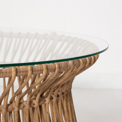 California Capri Woven Rattan Coffee Table with Tempered Glass Top