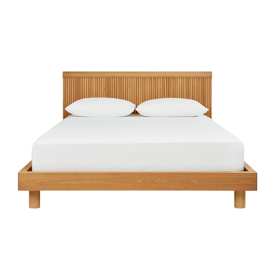 Odeon White Oak Queen Complete Bed - NOT FOR RENT