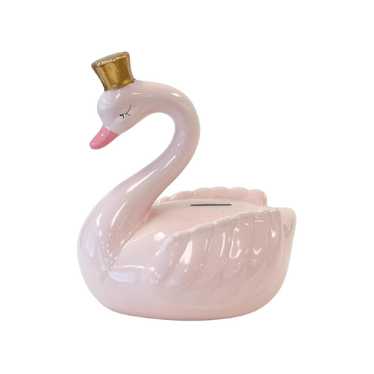 Piggy Bank - Pink Swan w/ Gold Crown