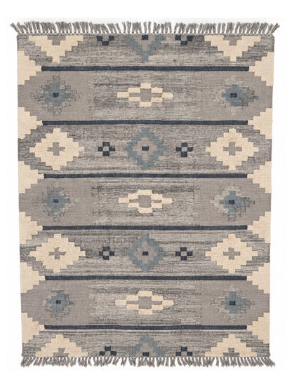 Rug - 8x10 Woven Light Blue w/ Grey and White Pattern // Section 70