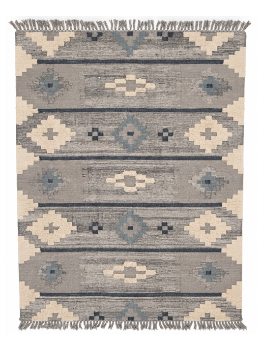 Rug - 8x10 Woven Light Blue w/ Grey and White Pattern // Section 70