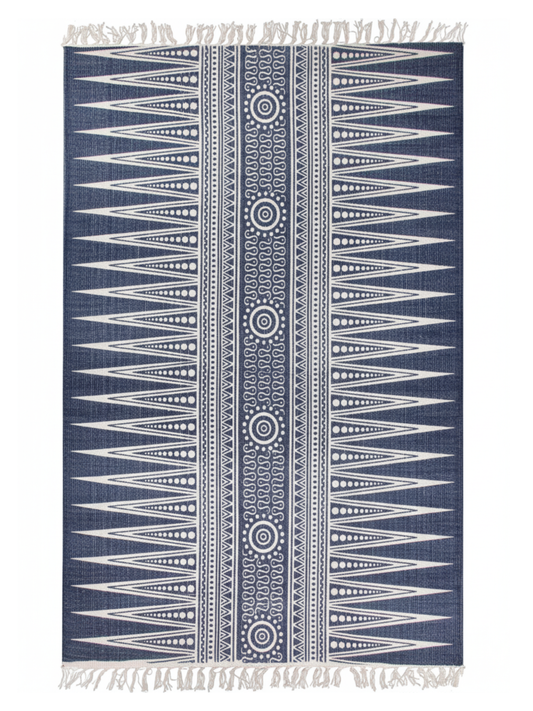 Rug - 8x10 Valencia Flat Weave Blue & White Pattern // Section 70