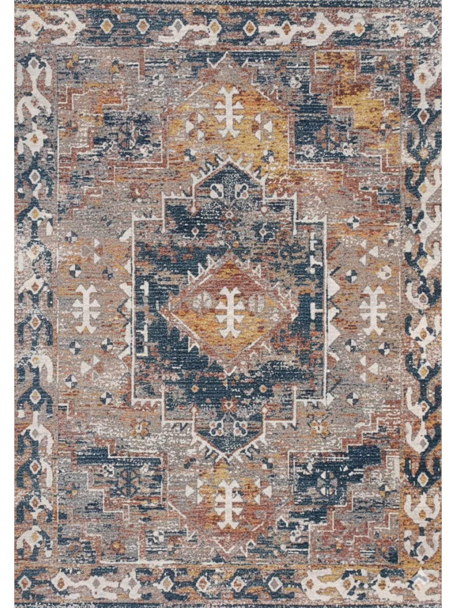 5x8 Evora Persian Blue, Yellow & Cream Rug