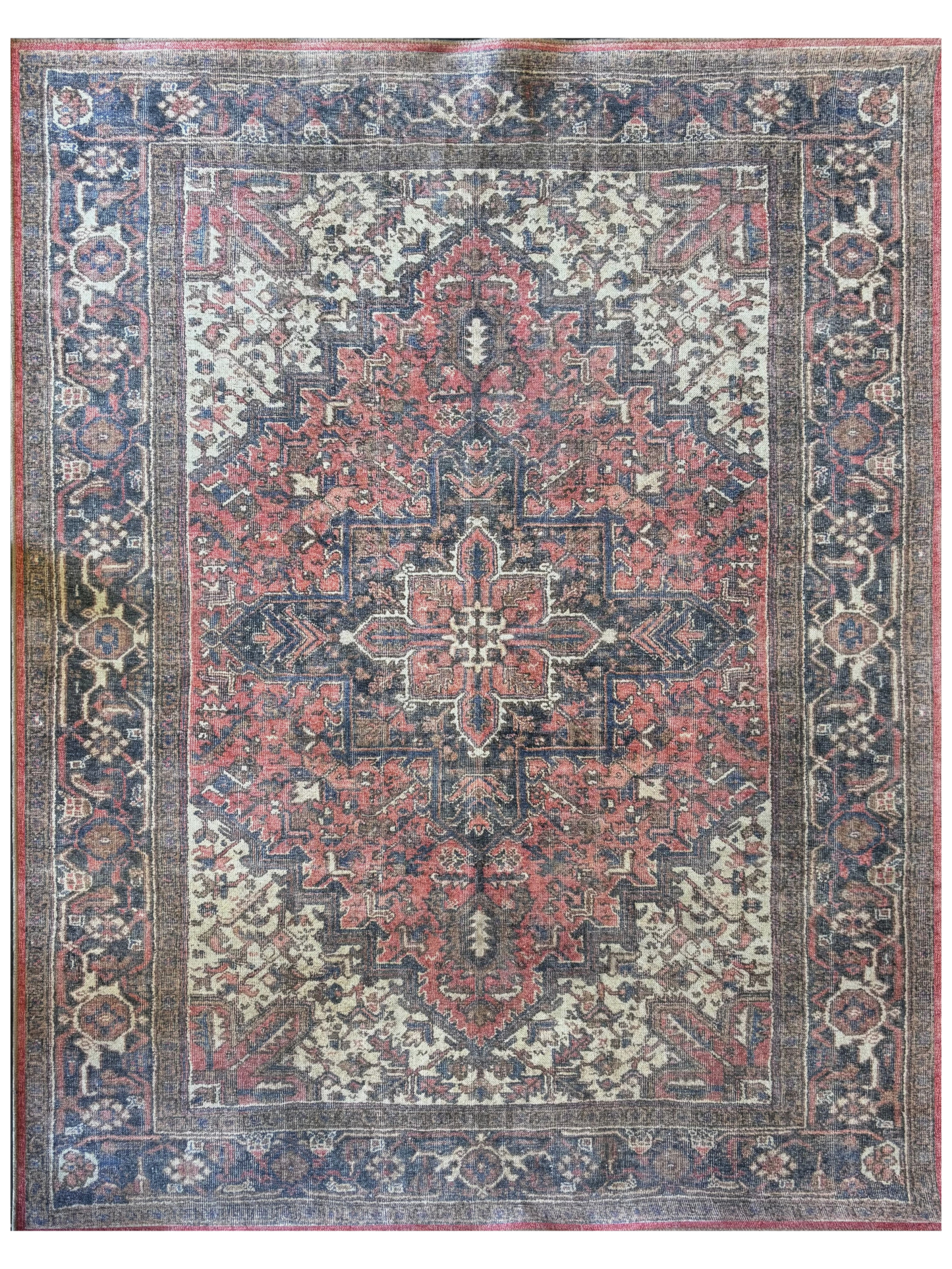 Vintage Rug With Red & Blue Pattern