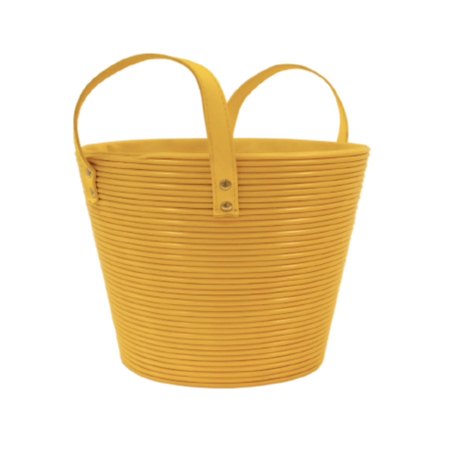 Small Yellow Cane Basket w/ Liner & Handles