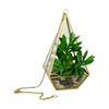 Hanging Pyramid Gold & Glass Lantern Candle Holder