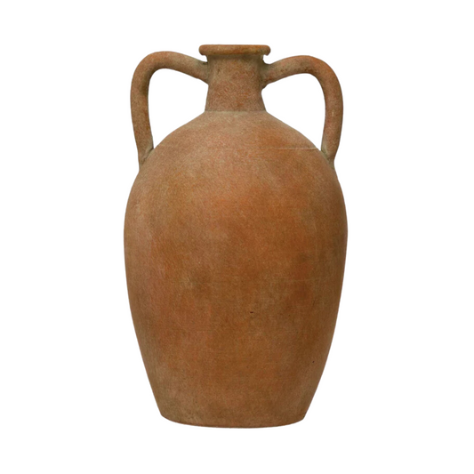 Round Terra-Cotta Urn Vase with Handles