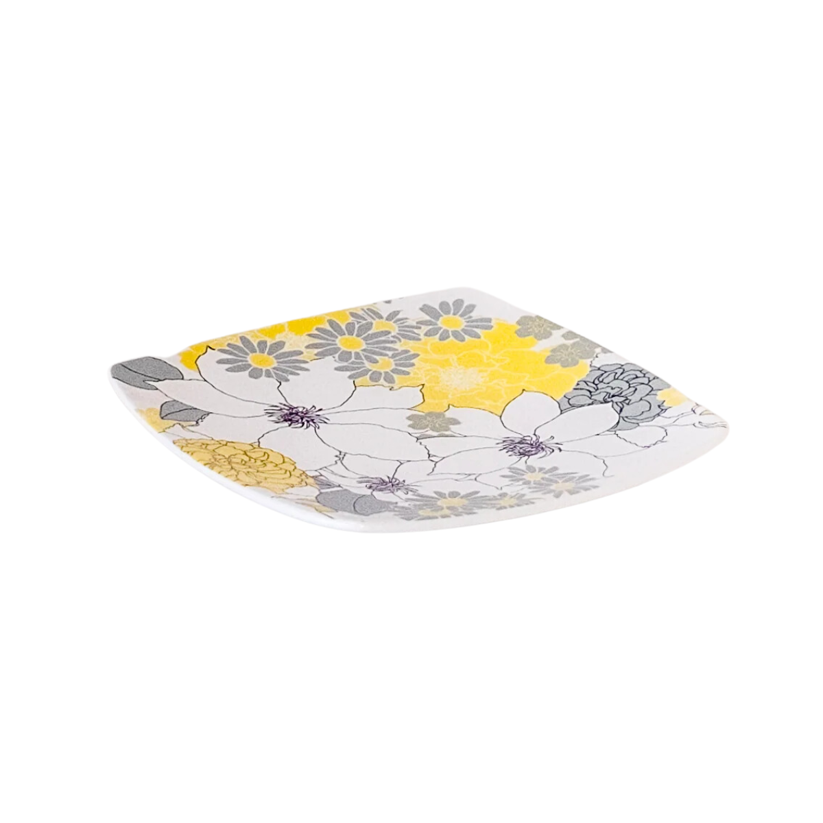 Grey and Yellow Flowers Plate
