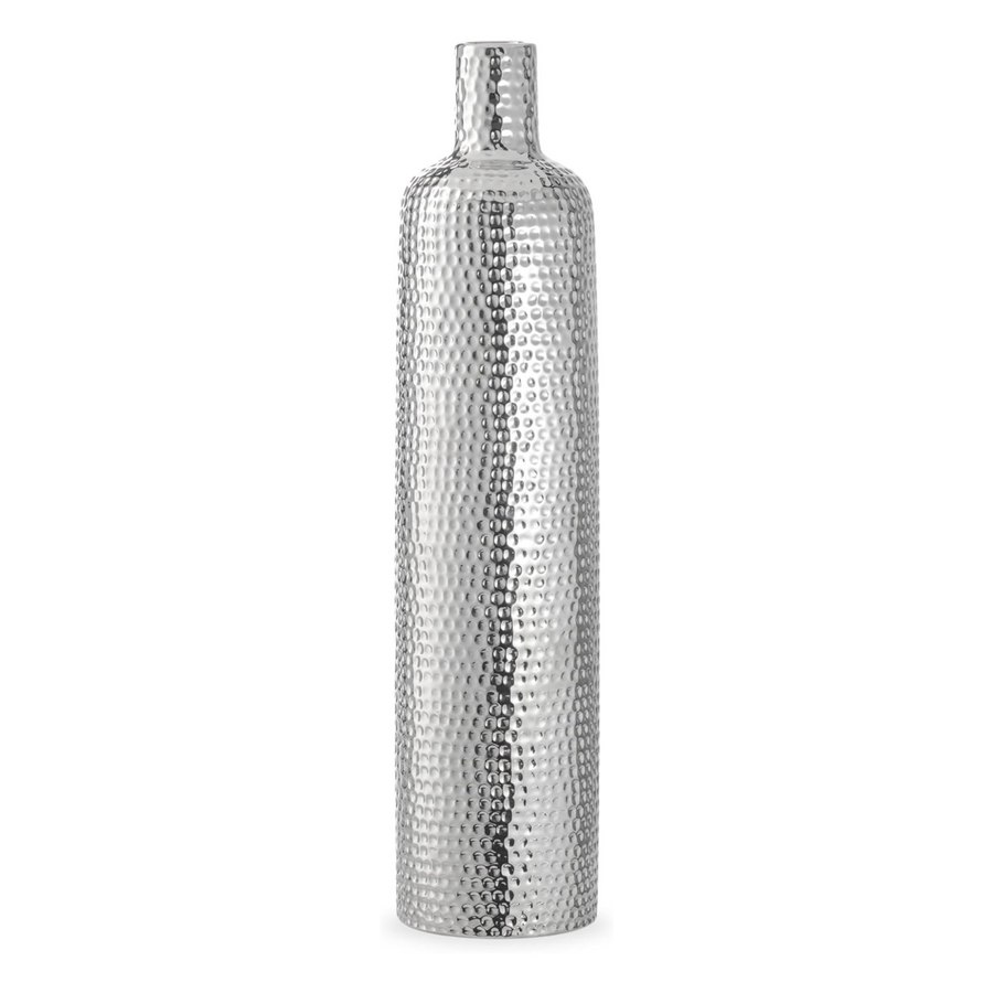 Bottle Hammered Silver Vase
