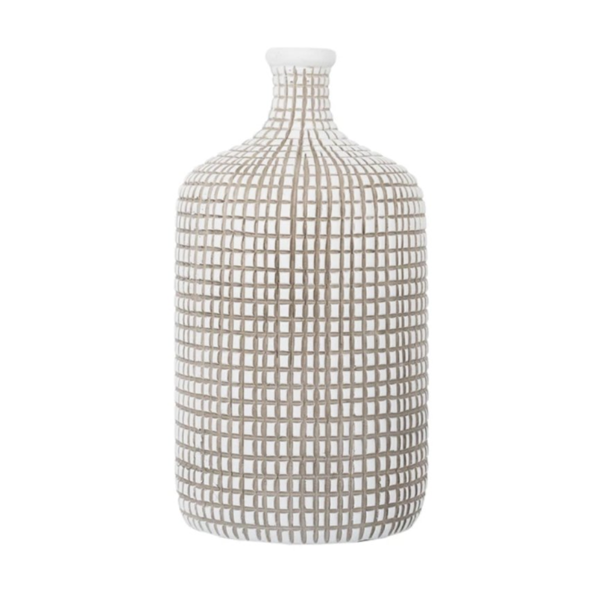 Small White Vase w/ Beige Grid