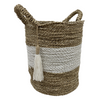 Rattan Basket with White Stripe and Tassel