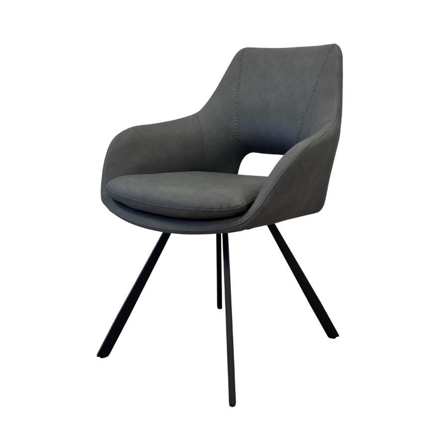 Gray Cutout Back Leather Dining Chair w/Black Metal Legs
