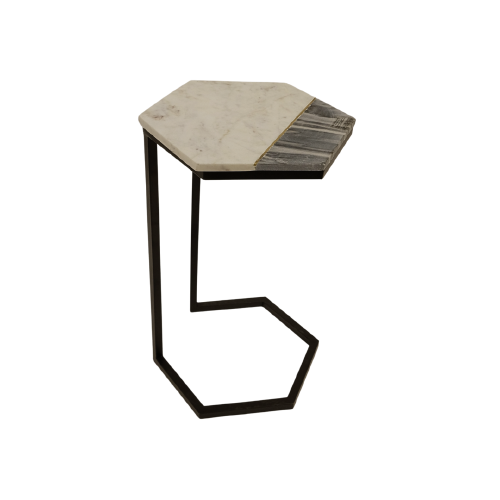 Dark Grey Marble Hexagon Side Table