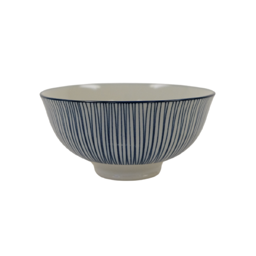 Bowl - Rice White w/ Blue Stripe