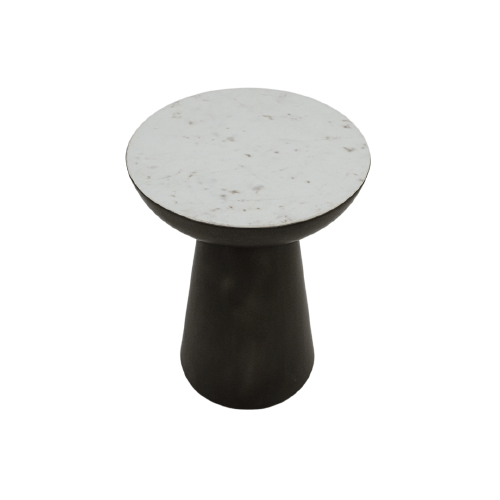 White Marble Round Side Table With Matte Black Metal Base Small