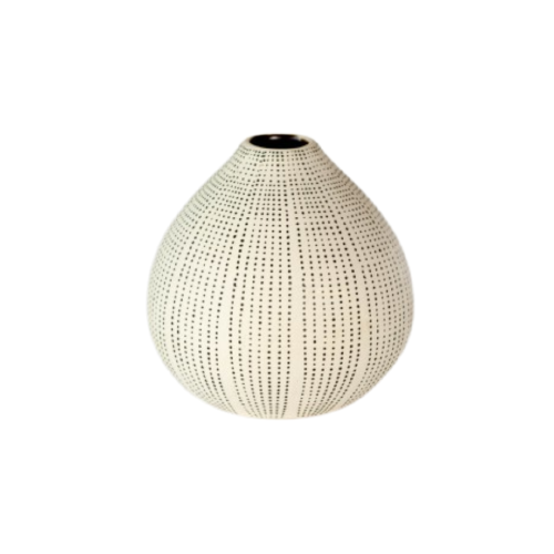 Medium Stoneware White Vase w/ Black Dots