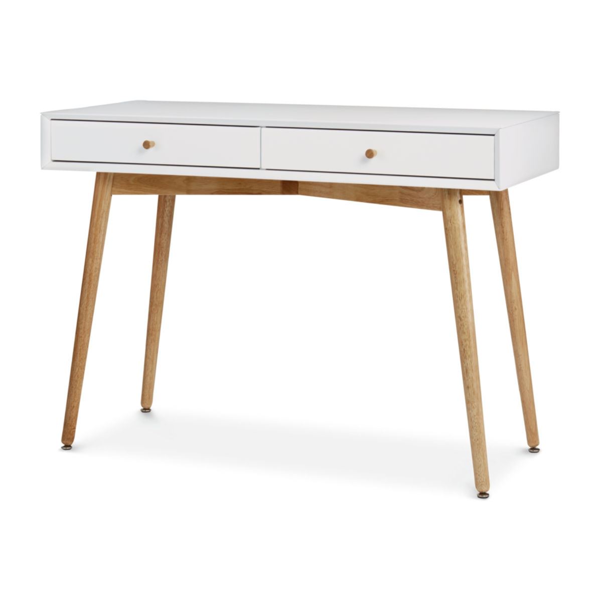 Copenhagen Desk White 2 Drawer with Wood Legs