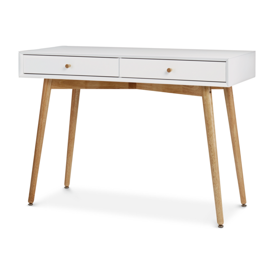 Copenhagen Desk White 2 Drawer with Wood Legs