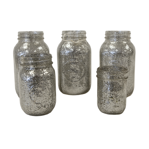 Votive Mason Jar w/ Silver Glitter