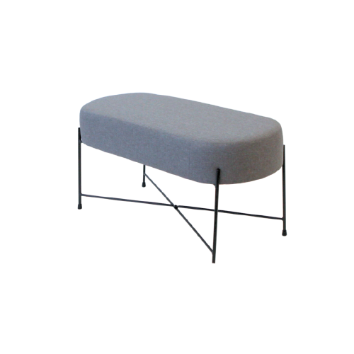 Grey Upholstered Bench w/Black Metal Frame