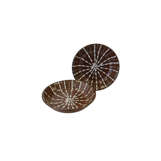 Bowl - Brown Ceramic w/White Stripes