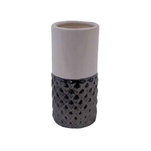 White Cylinder w/ Hammered Metal Base Short