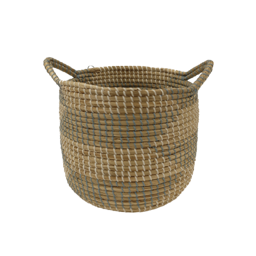 Seagrass Woven Blue White with Handles Basket