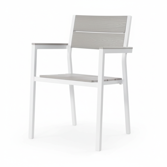 Outdoor Chair - White w/ Grey Wood Pattern