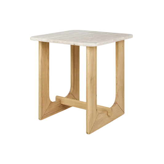 Side Table Portico Travertine w/ White Oak Base