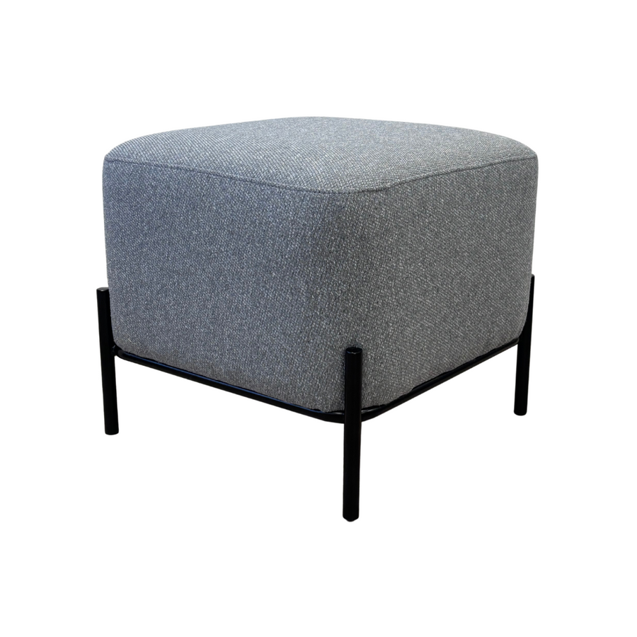 Grey Square Ottoman With Black Metal Legs