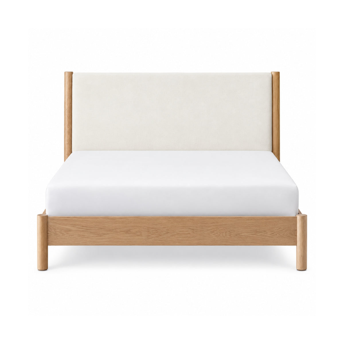 Bed Frame - Natural Wood Upholstered Beige Queen