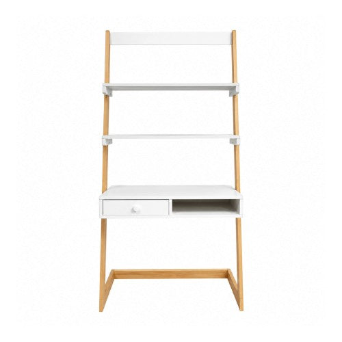 White Natural Wood Bookshelf Desk