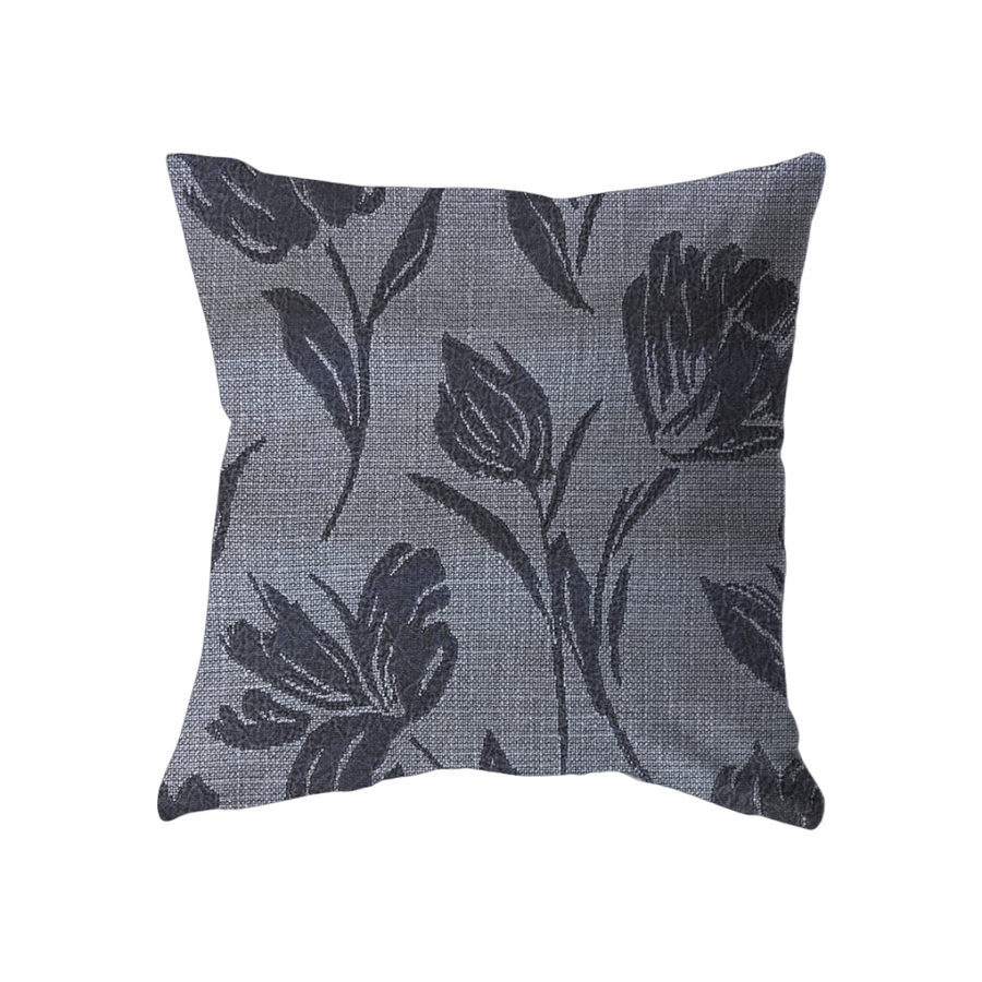 18x18 Charcoal Blue w/Dark Blue Flowers