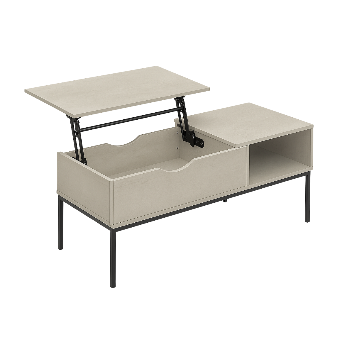 Coffee Table Lift-Top Washed Oak w/ Black Metal Legs