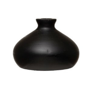 Black Round Paulownia Wood Vase